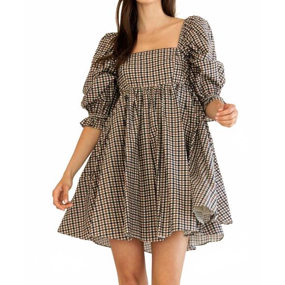 STORIA Dresses & Skirts - NEW STORIA florence mini dress in navy brown gingham